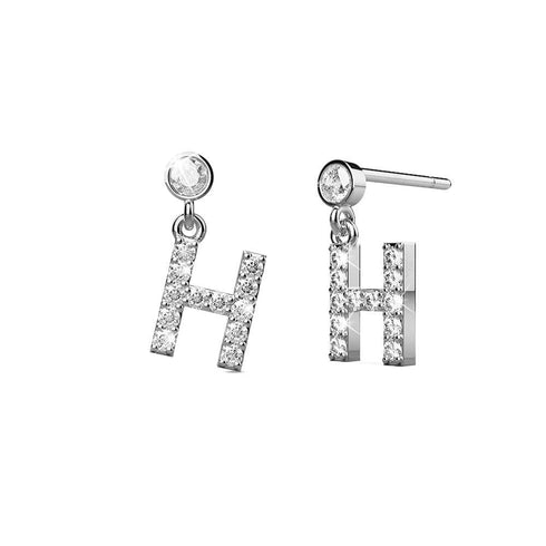 Solid 925 Sterling Silver Initial Crystal Personalised Alphabet Letter Earrings